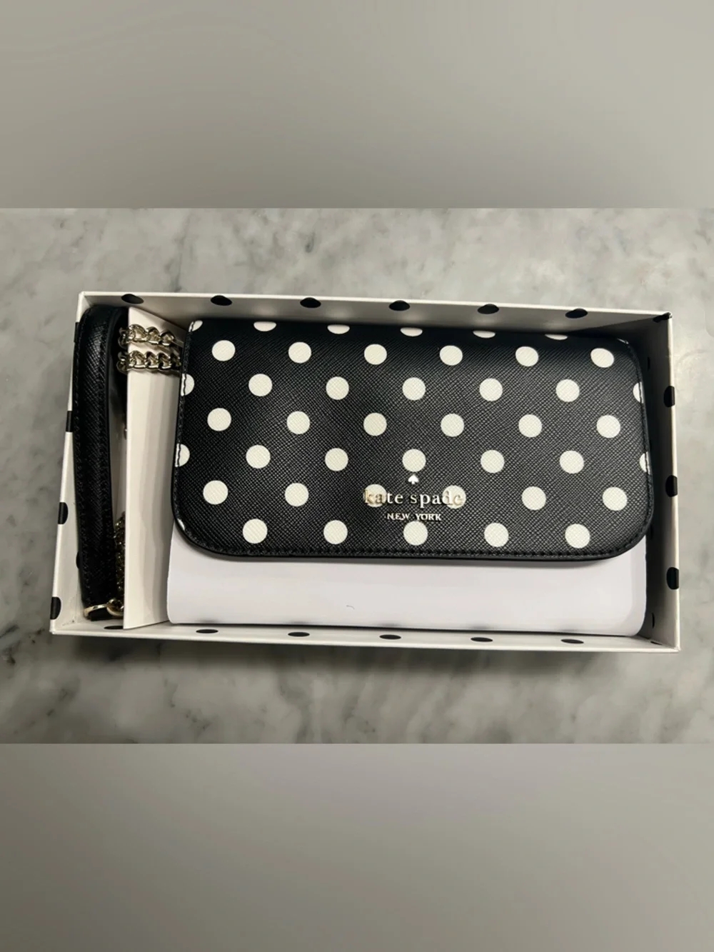 KATE SPADE Cheers
Crossbody Bag!Black & White PolkaDot Leather Purse w/GIFTBox! - Picture 9 of 10